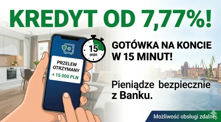 KREDYT JUŻ OD 7,77% – GOTÓWKA NA KONCIE W 15 MINUT!