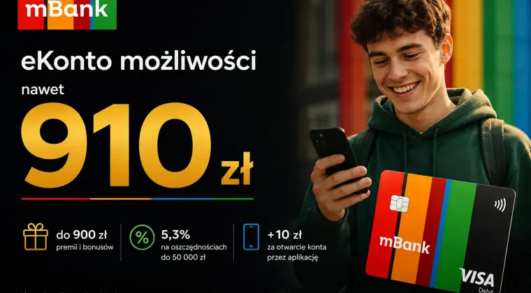 eKonto możliwości dla młodych w mBanku – zgarnij do 910 zł na start!