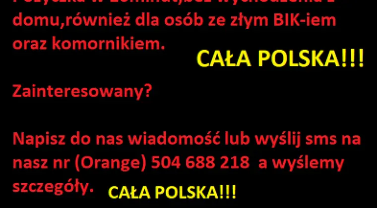 Pożyczka bez BIK baz kredyt z komornikiem cała Polska