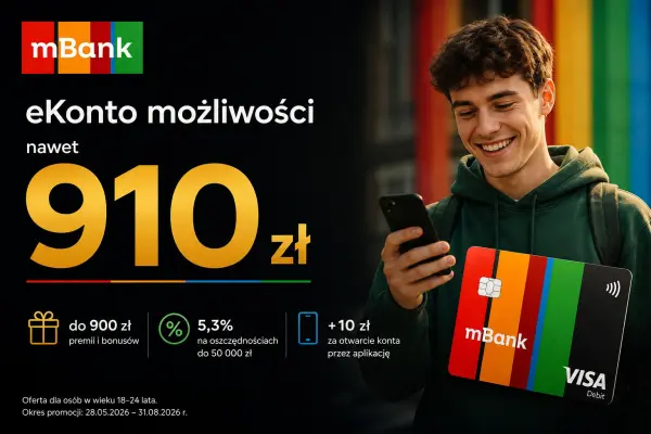 eKonto możliwości dla młodych w mBanku – zgarnij do 910 zł na start!