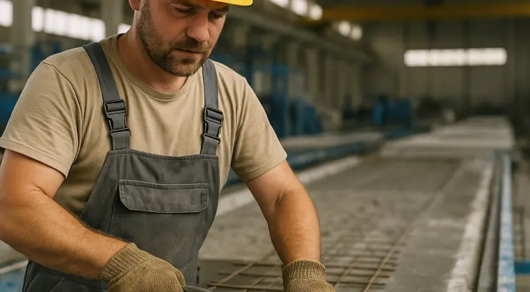 Pracownik produkcji prefabrykatów betonowych