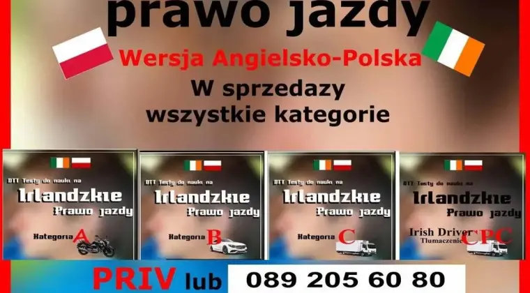 Testy do nauki na Irlandzkie prawo jazdy po Polsku
