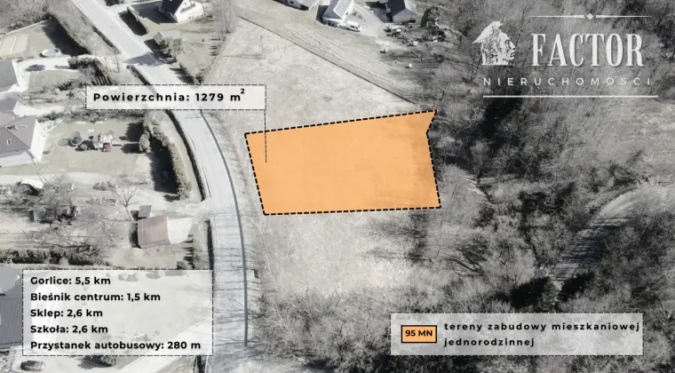 Działka budowlana 12,79 ara – Bieśnik, gm. Łużna 1185S/2026