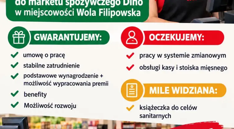 KASJER/KASJERKA - SPRZEDAWCA/ SPRZEDAWCZYNI DINO WOLA FILIPOWSKA