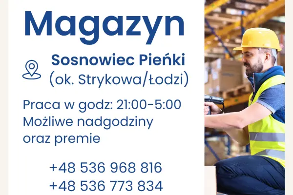 Obecnie dla naszego Klienta - jednego z liderów w branży logistycznej poszukujemy osób do pracy w magazynie