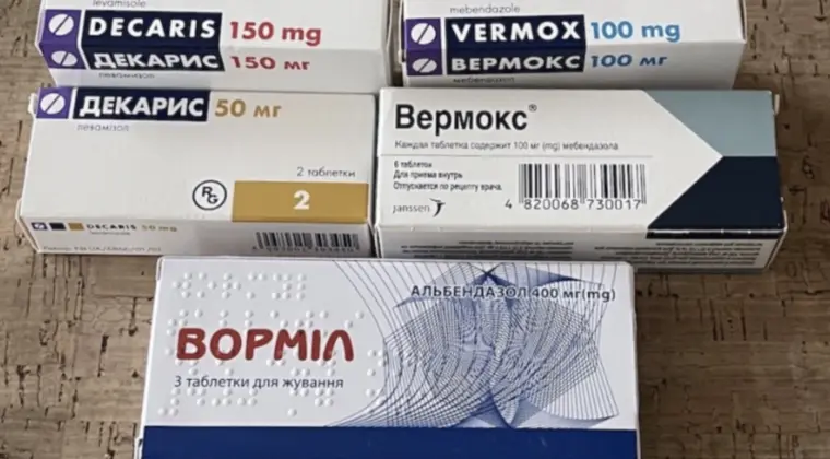 Vermox, Mebendazol, Wormil, (Zentel), Albendazol, Decaris, Iwermektyna, Ivermectin, Enterosgel