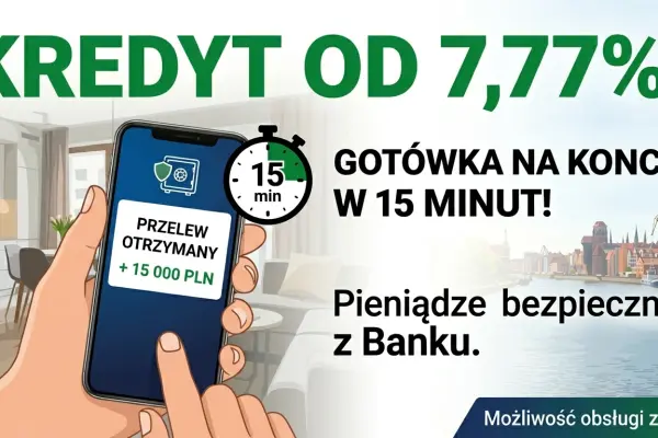 KREDYT JUŻ OD 7,77% – GOTÓWKA NA KONCIE W 15 MINUT!