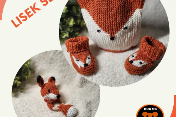 BABY KNITTED hat, shoes with a  motif fox and cozy socks for children with a hat - perfect for heating a baby | HUG Me Collection