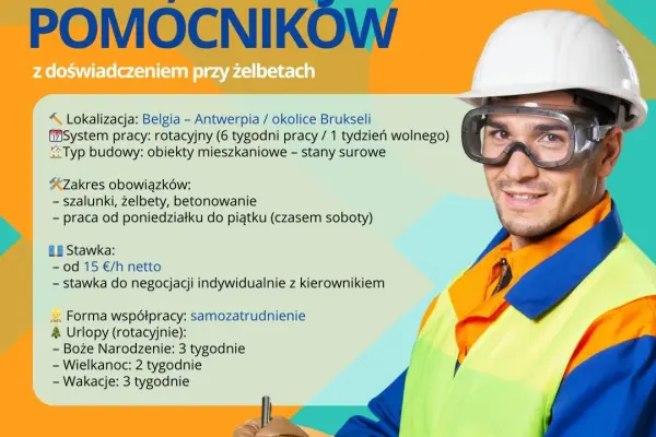 Cieśla, zbrojarz, pomocnik – żelbety – Belgia