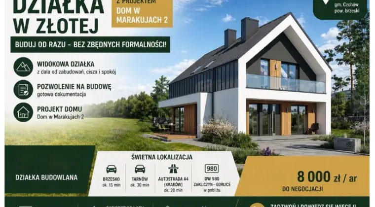 Widokowa działka 34,28 ar z pozwoleniem na budowę