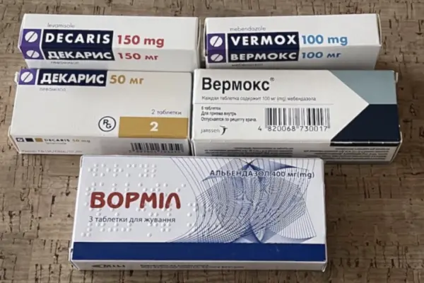 Vermox, Mebendazol, Wormil, (Zentel), Albendazol, Decaris, Iwermektyna, Ivermectin, Enterosgel