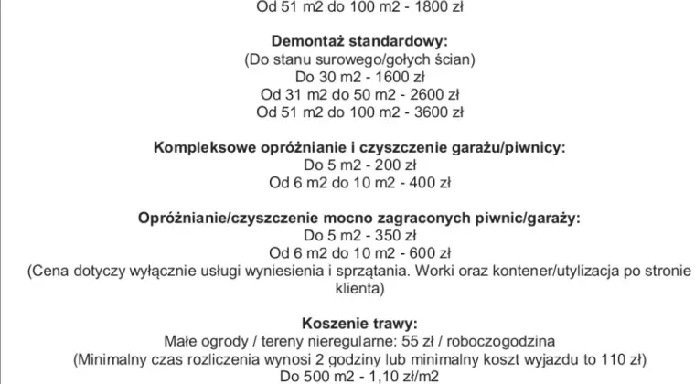 Sprzątanie po remoncie/demontaż mieszkań/opróżnianie mieszkań/garażu/piwnicy