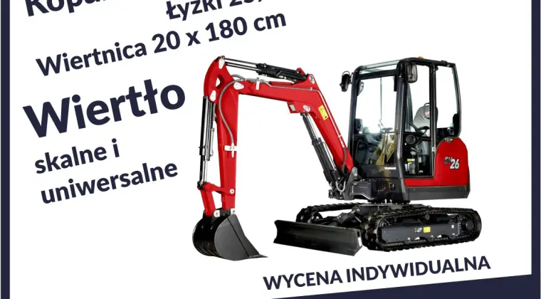 WYNAJEM Kafar Wiertnica Pompa wody Zagęszczarka Usługi koparką / Ładowarką
