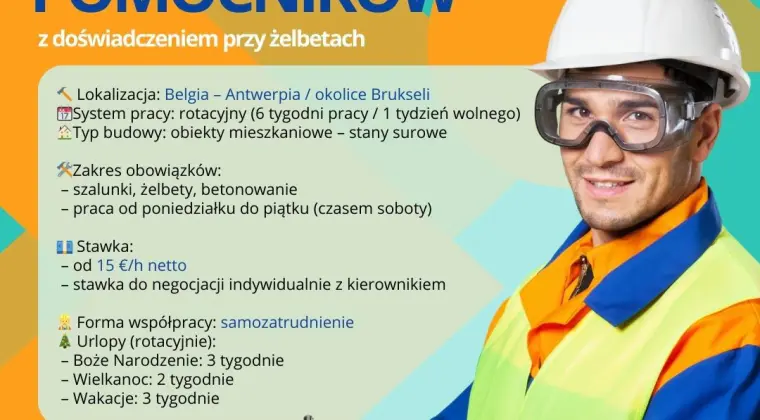 Cieśla, zbrojarz, pomocnik – żelbety – Belgia