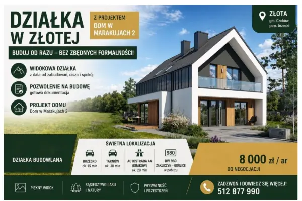 Widokowa działka 34,28 ar z pozwoleniem na budowę