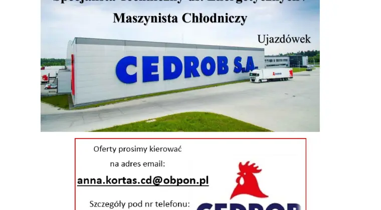 Specjalista Techniczny ds. Energetycznych / Maszynista Chłodniczy Ujazdówek