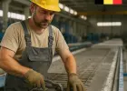 Pracownik produkcji prefabrykatów betonowych