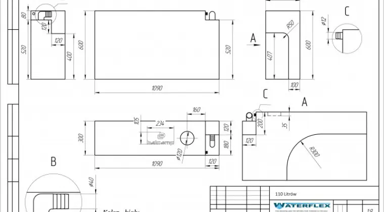 Zbiornik na wodę pitną nadkole 110l.